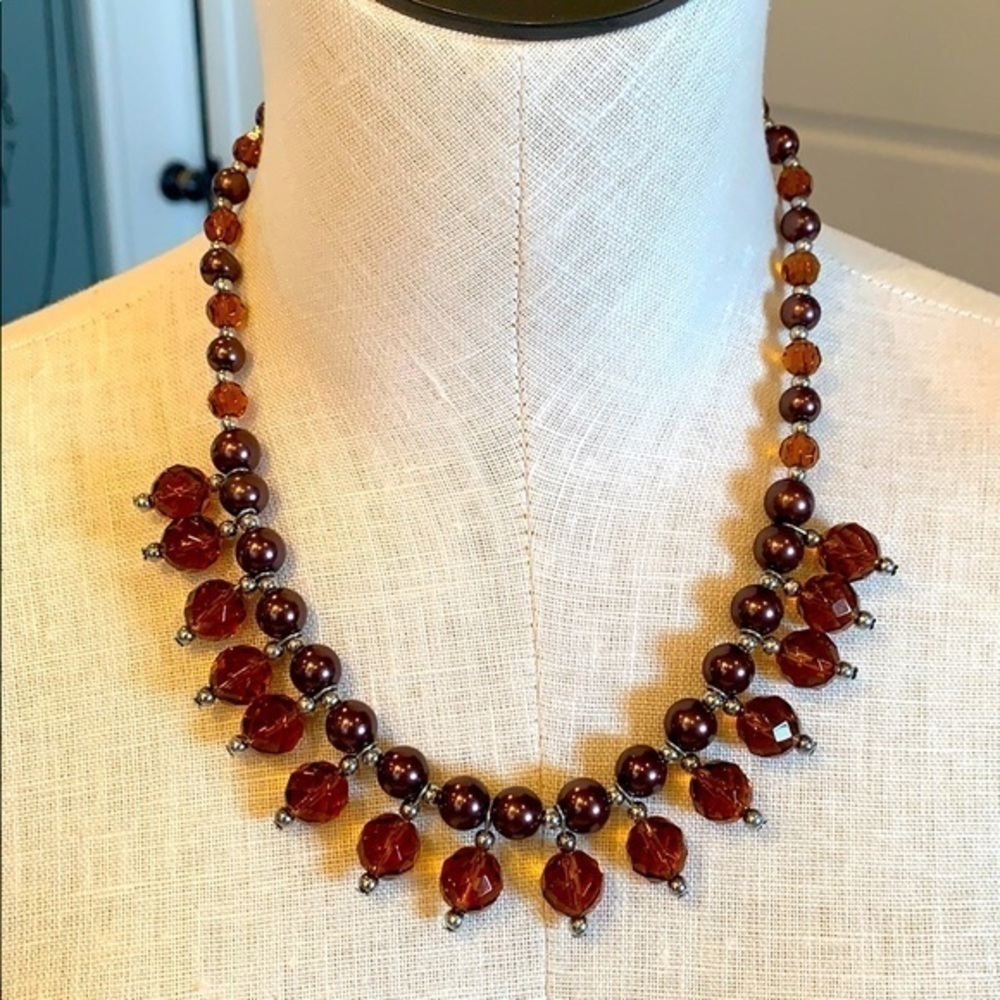 💐5/25 glass bead faux Pearl dangle statement